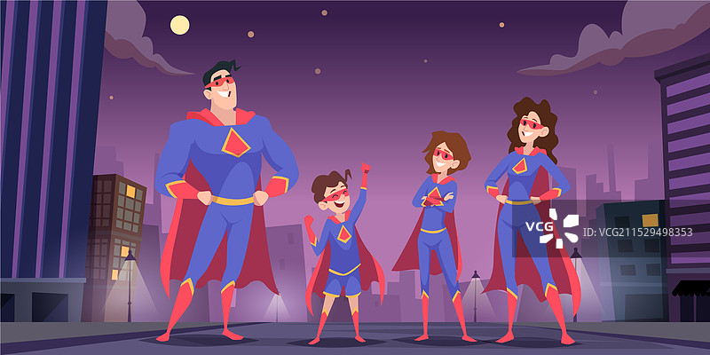 超级英雄背景，拥有强大力量的家庭英雄图片素材