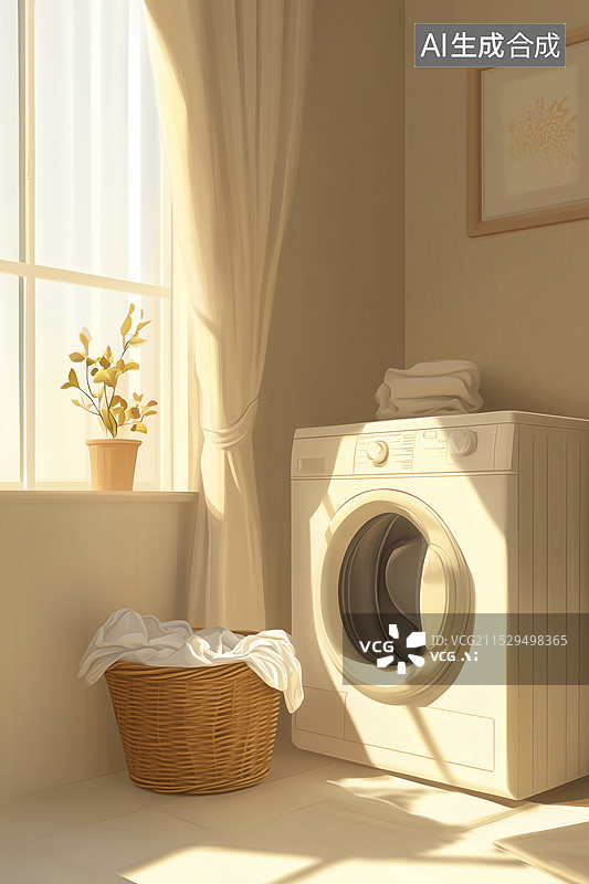 【AI数字艺术】室内洗衣机插画图片素材