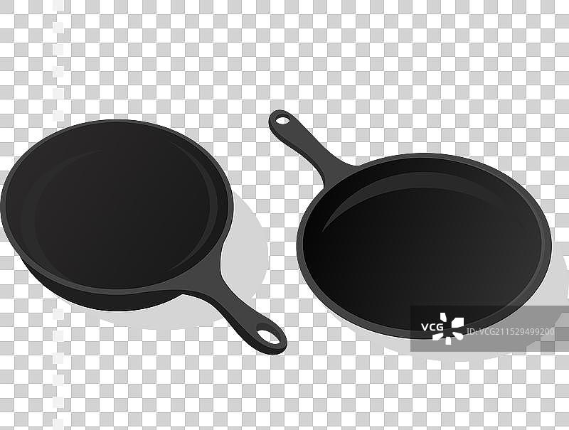 平面黑色煎锅图标集，独立展示图片素材