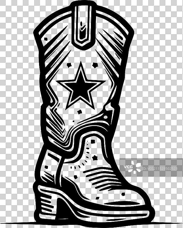 黑白色孤立的牛仔靴图标图片素材