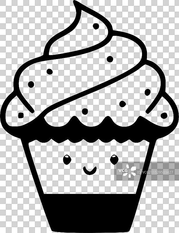 黑白色隔离的杯子蛋糕图标图片素材