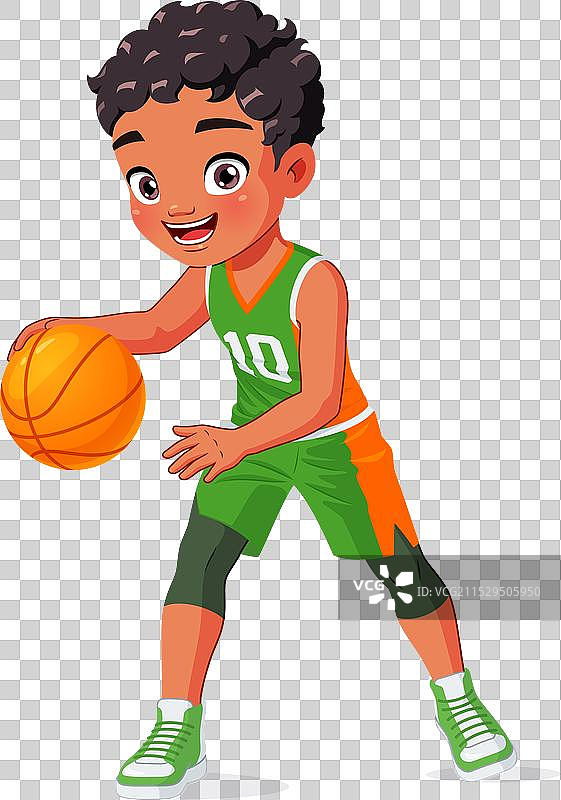 可爱的小印度男孩在打篮球的卡通画图片素材