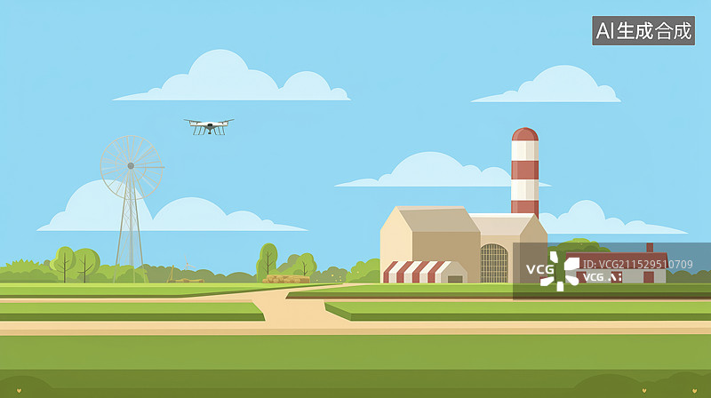 【AI数字艺术】乡村振兴创意插画，无人机与农业图片素材
