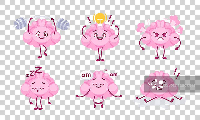 一组卡通大脑代表不同的心理状态图片素材