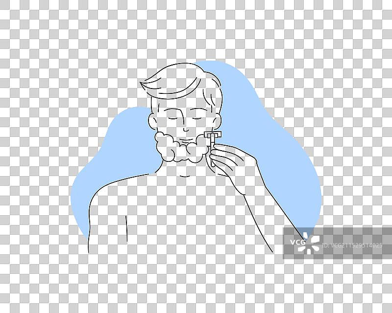 年轻男子用剃刀刮胡子，脸上沾满泡沫图片素材