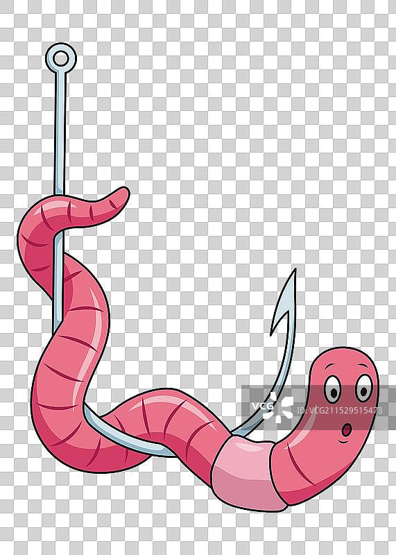 可爱的虫子角色在钩子上钓鱼的休闲图标图片素材