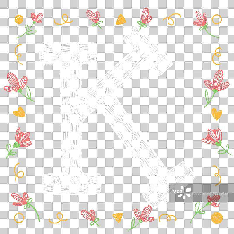 蓝色背景上的彩色手绘粉笔字母K图片素材