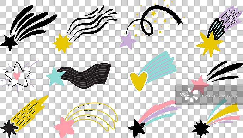 各种流星带着美丽的亮尾巴图片素材