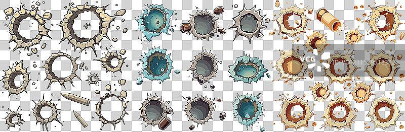 卡通子弹孔和损坏的弹孔图片素材