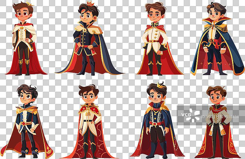 迷人的王子们设定了美丽的皇家卡通形象图片素材