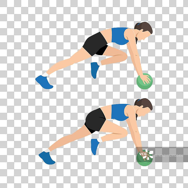 女性正在做药球登山者运动图片素材