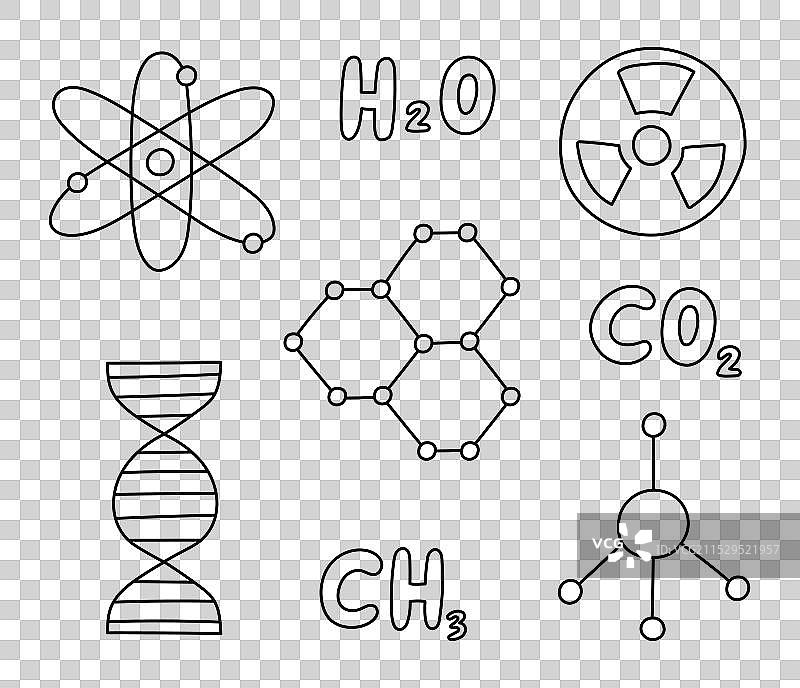 可爱的化学符号和分子的涂鸦套装图片素材