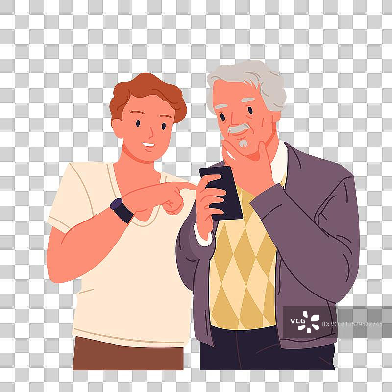 年轻人帮助老年人使用手机图片素材