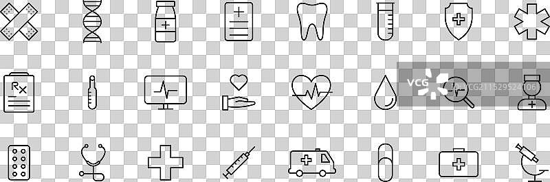 一套24个医疗和健康的线条网页图标图片素材