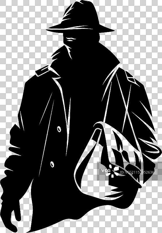 罪犯抓住被盗的包，象征着犯罪的战利品图片素材