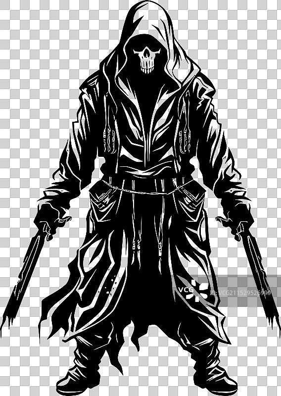 严峻的死神守护者与战斗武器徽章图片素材