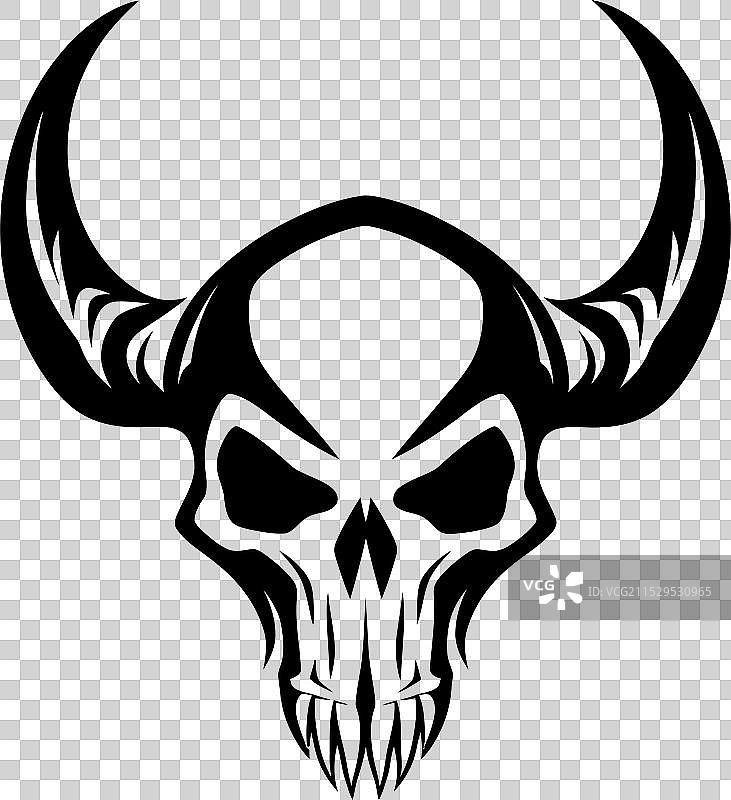 恶魔的角、带角的骷髅徽章、阴险的角图片素材