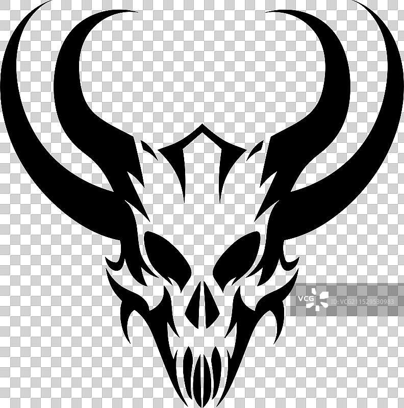 黑色角骷髅图标，地狱冲动，带角的图片素材