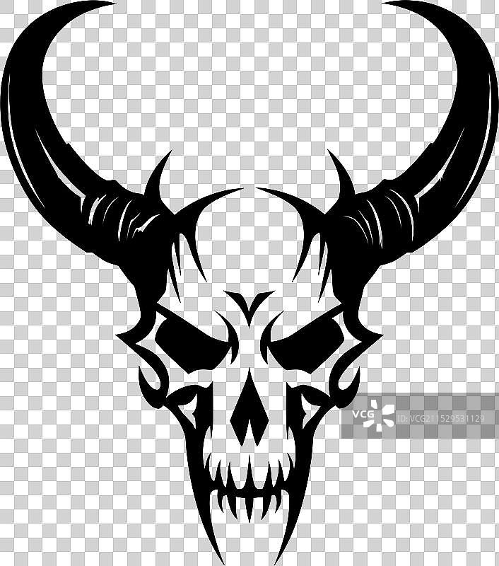 恶魔头骨标志图标，带有魔鬼角图片素材
