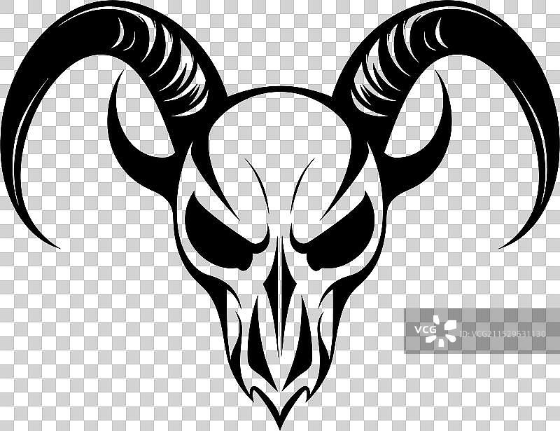 地狱倾斜的角骷髅图标，恶魔般的设计图片素材