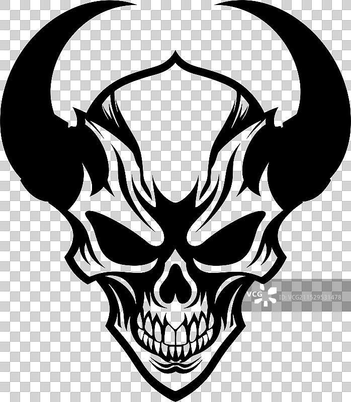 地狱的灵感：有角的骷髅徽章与恶魔图片素材