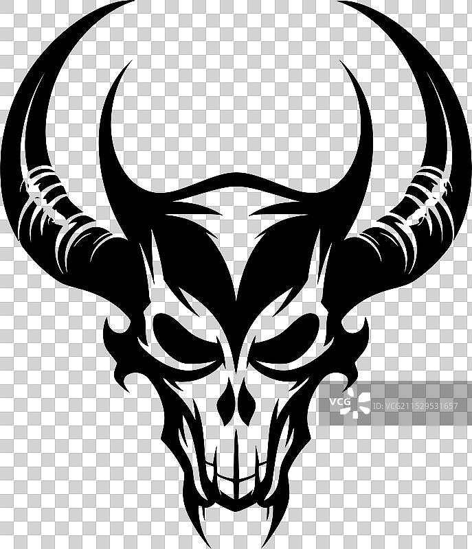 角头骷髅标志徽章，恶魔面容，带角图片素材