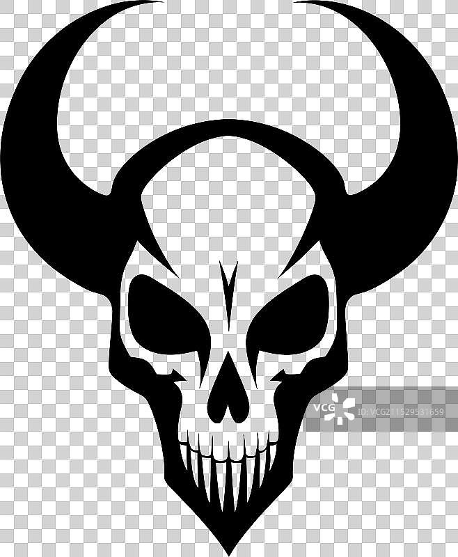 魔鬼面孔的角骷髅符号，地狱图标图片素材