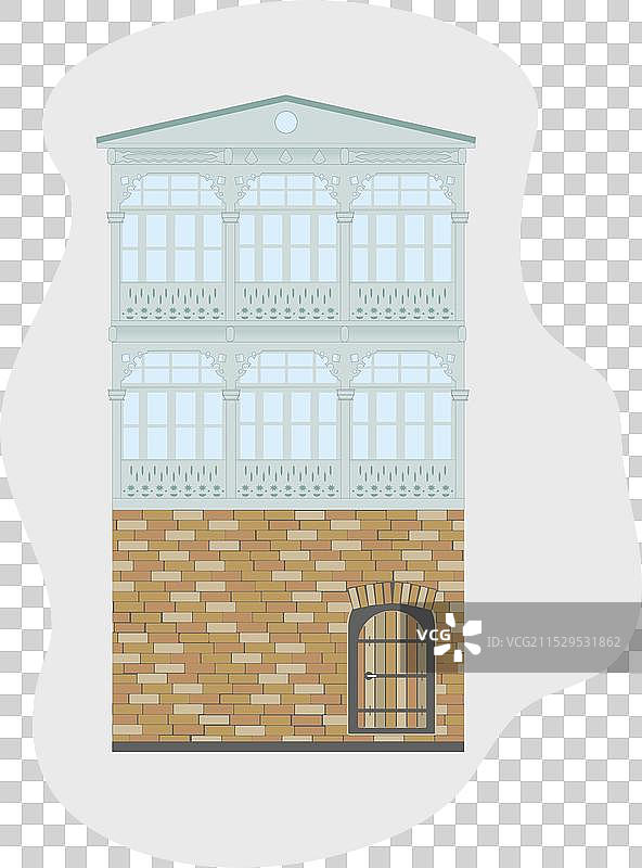 东方风格老房子阳台的正面图片素材