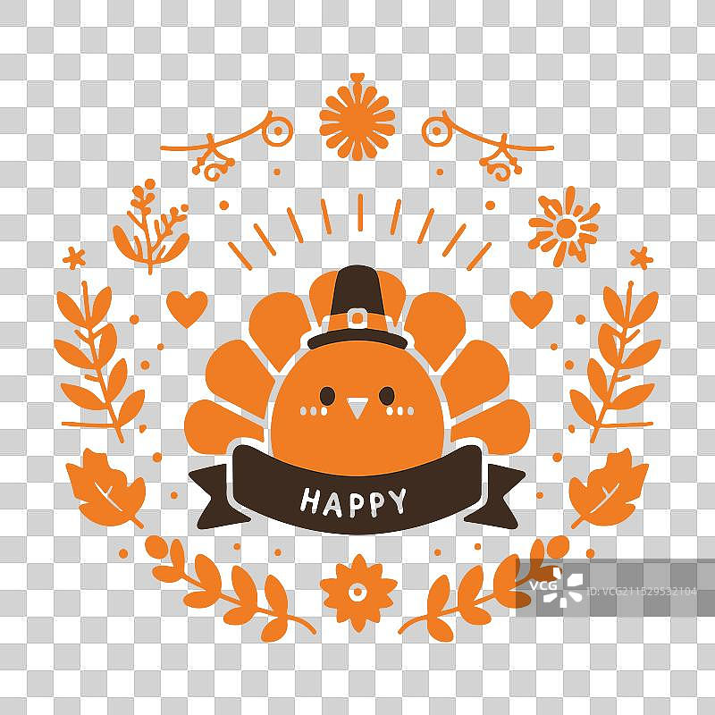 感恩节火鸡戴着朝圣者帽子和秋天的装饰图片素材