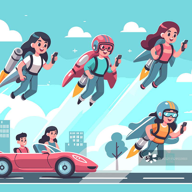 喷气背包赛车的卡通人物图片素材