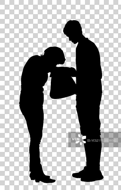 女人在包里寻找钱包和钥匙的剪影图片素材