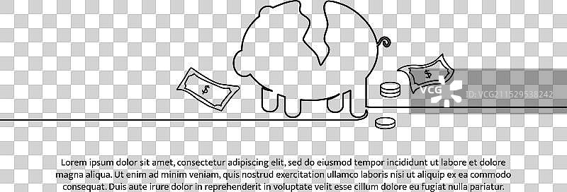 破碎储蓄罐的连续线条设计图片素材