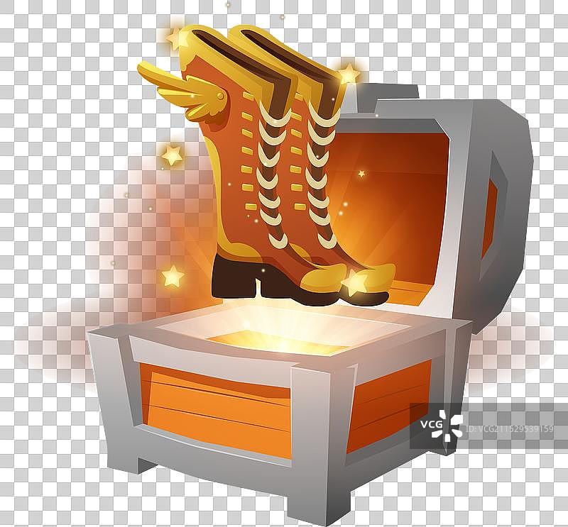 卡通打开的木箱和西部靴子图片素材