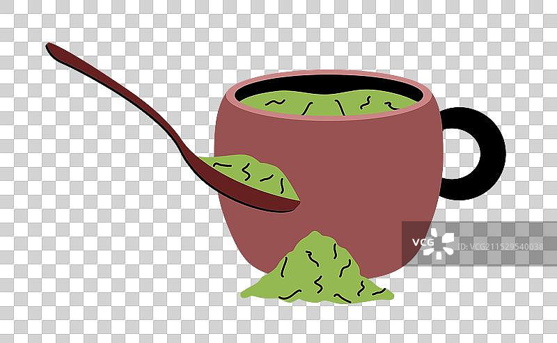 绿茶抹茶拿铁粉杯子和勺子 日本风格图片素材