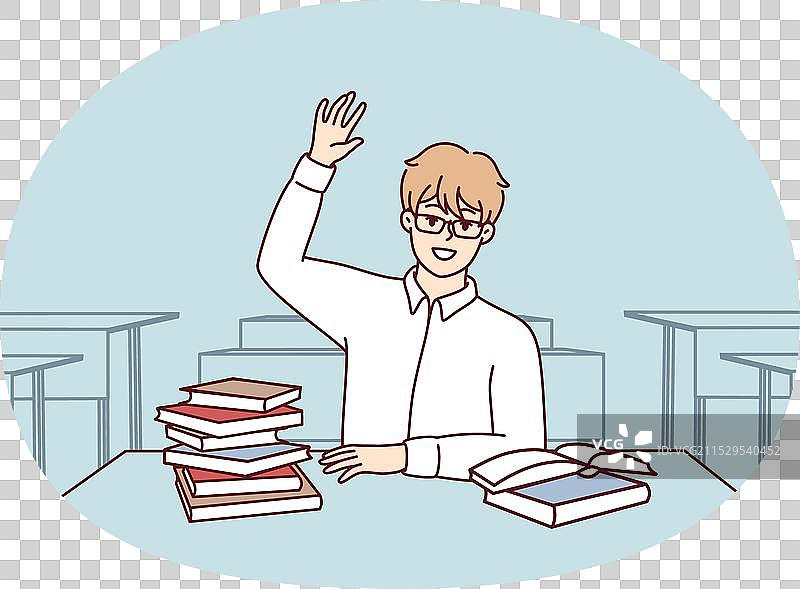 男孩高中生坐在桌子旁图片素材