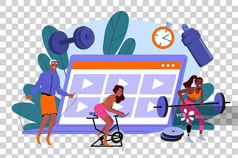 视频中的运动锻炼：男子跳绳，女子参与图片素材