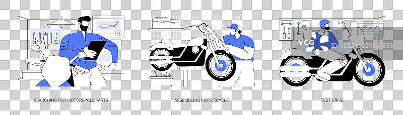 定制摩托车卡通形象孤立展示图片素材