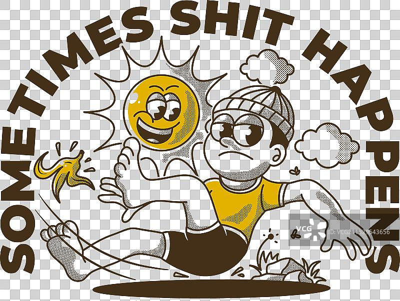 有时候事情就是这样，复古风格的男孩摔倒了图片素材