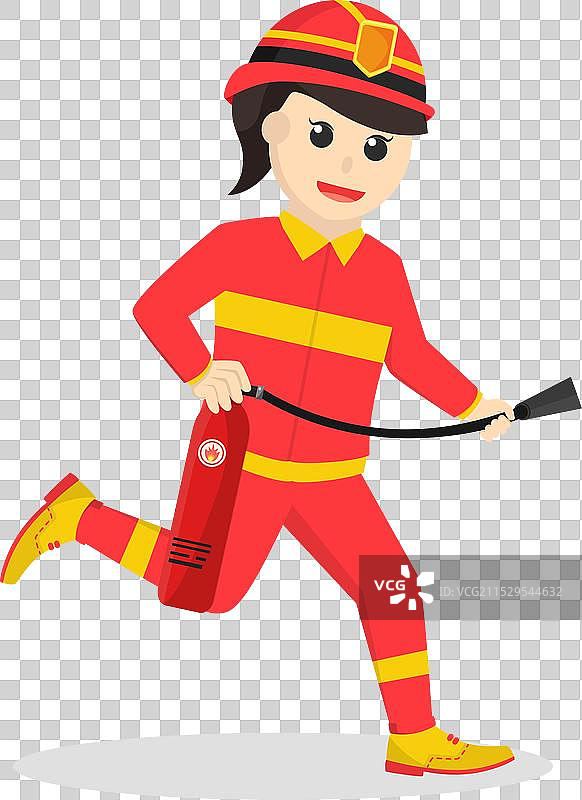女消防员奔跑并握着灭火器图片素材
