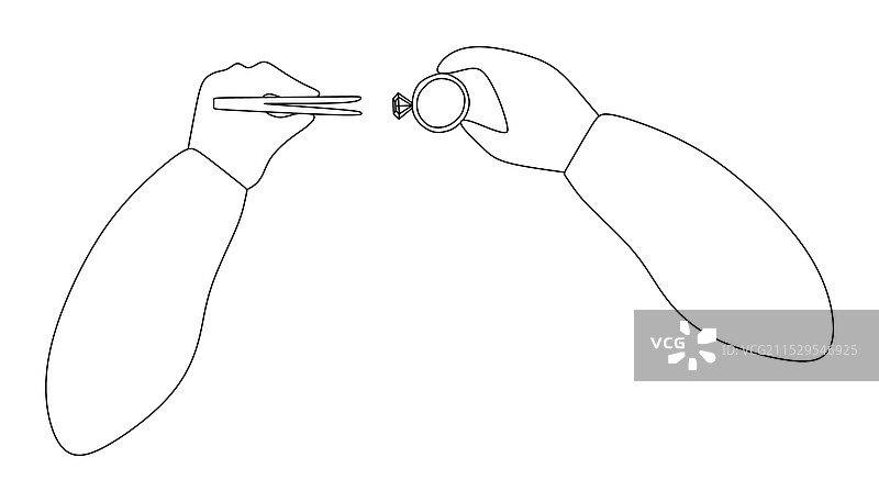 珠宝匠的手用镊子进行线条艺术绘画图片素材