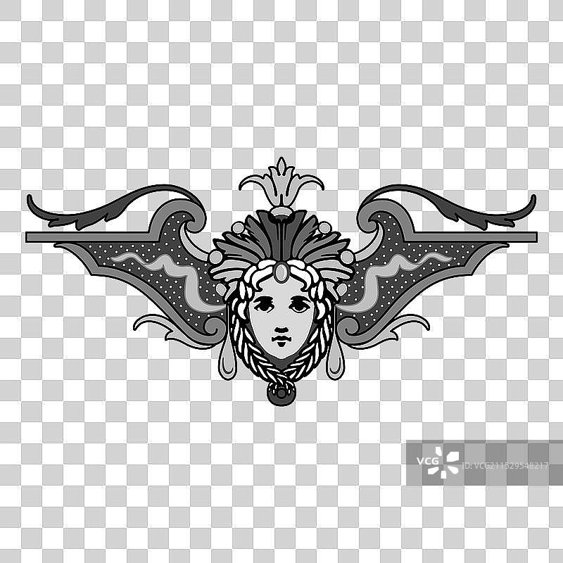 女子面容与橄榄枝和花朵交织在一起图片素材