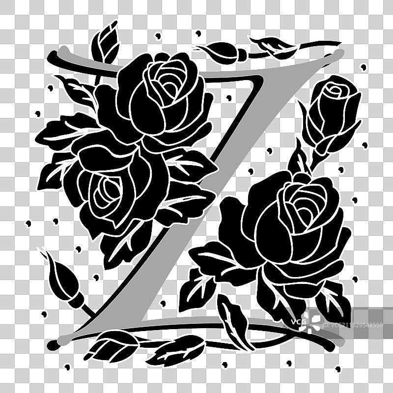 玫瑰花边首字母字体大写字母Z设计图片素材