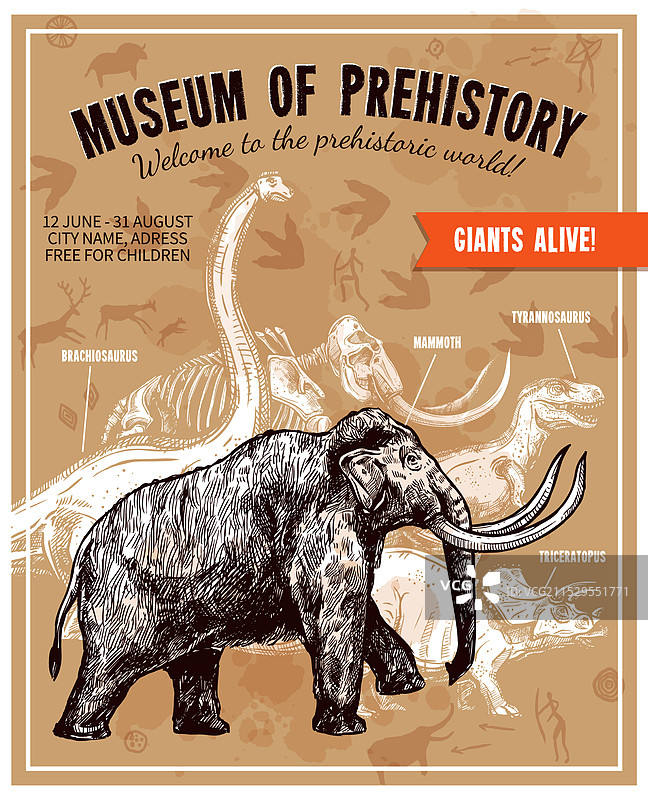 手绘猛犸象海报草图图片素材