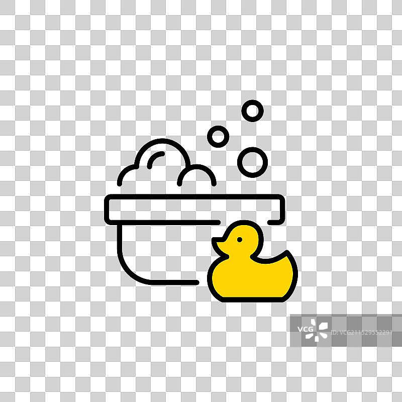 泡沫和气泡浴中的橡皮鸭宝宝图片素材