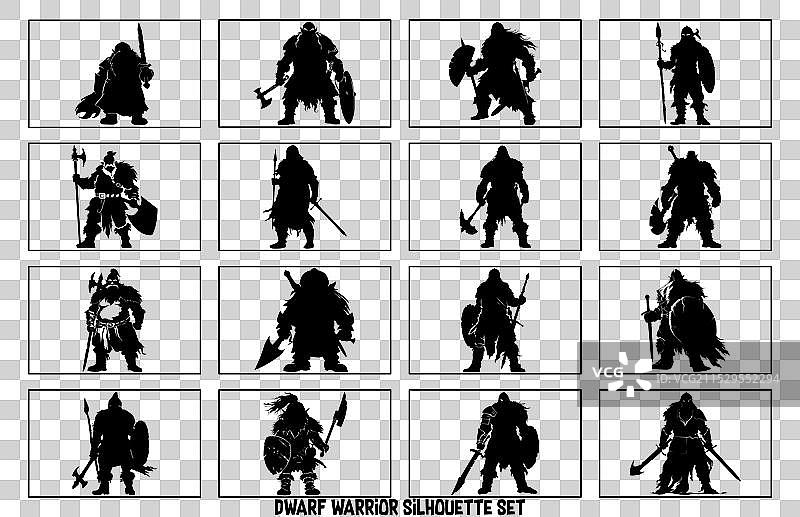 维京矮人战士剪影，手持斧头，细节丰富图片素材