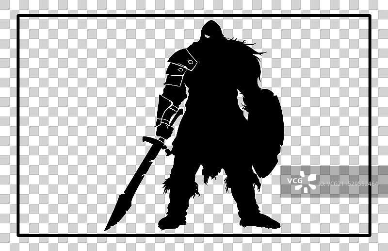 维京矮人战士剪影，手持斧头，细节丰富图片素材