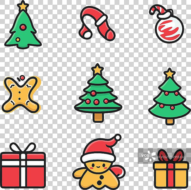 圣诞节图标套件，采用原色设计图片素材