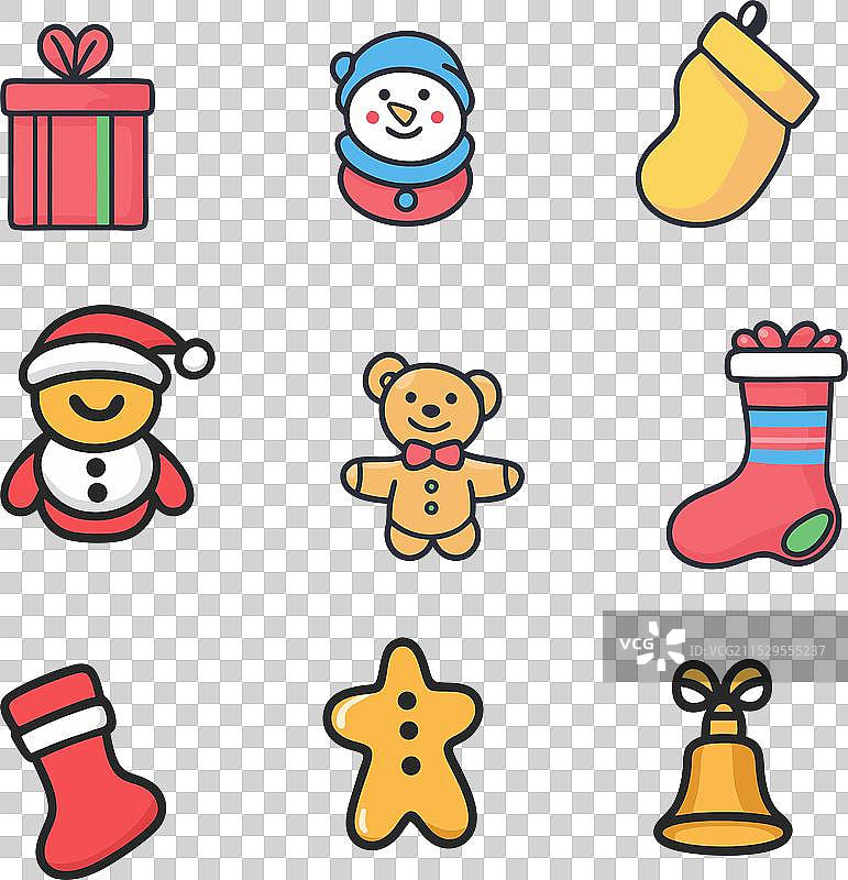 圣诞节图标套件，采用原色设计图片素材