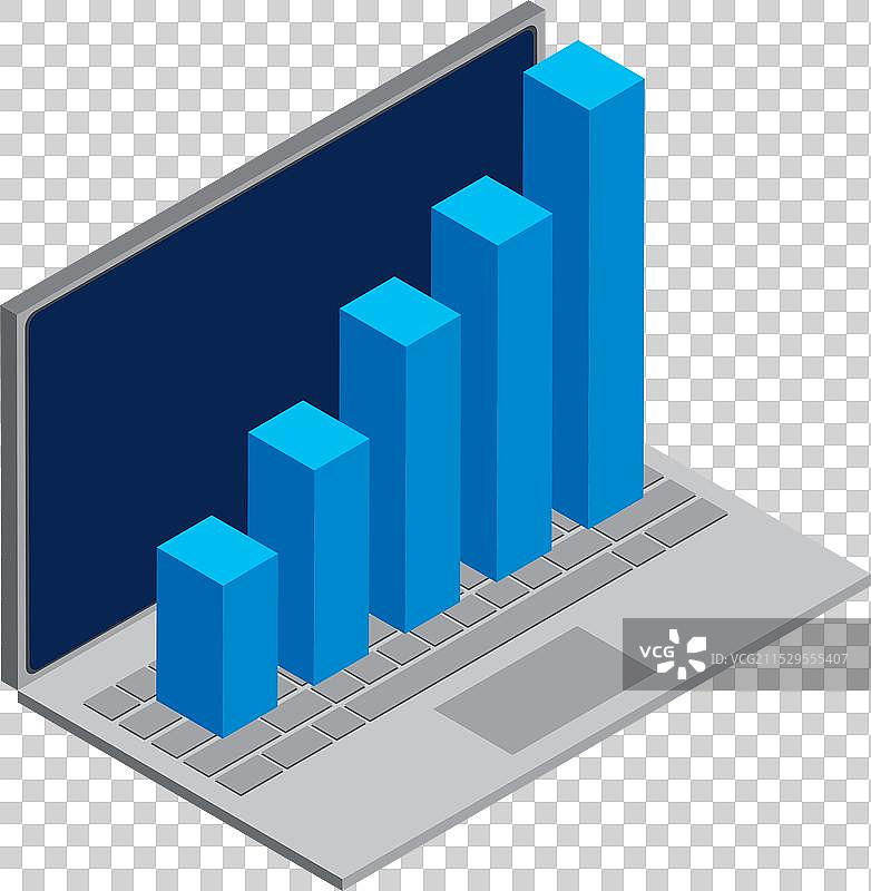 从笔记本电脑屏幕上升起的柱状图图片素材