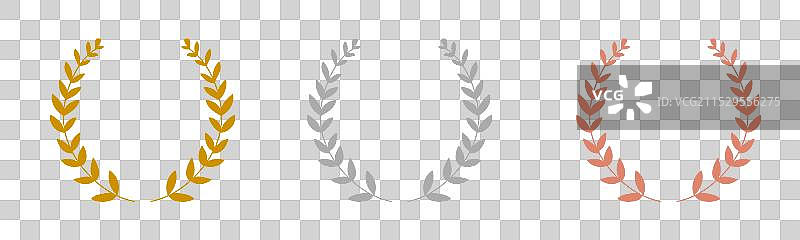 金色胜利月桂冠图标集图片素材